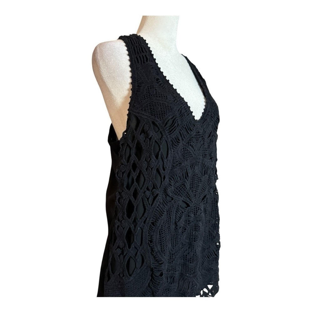 Banana Republic Black Lace Overlay Dress Geometric Pattern Size L - Picture 4 of 6